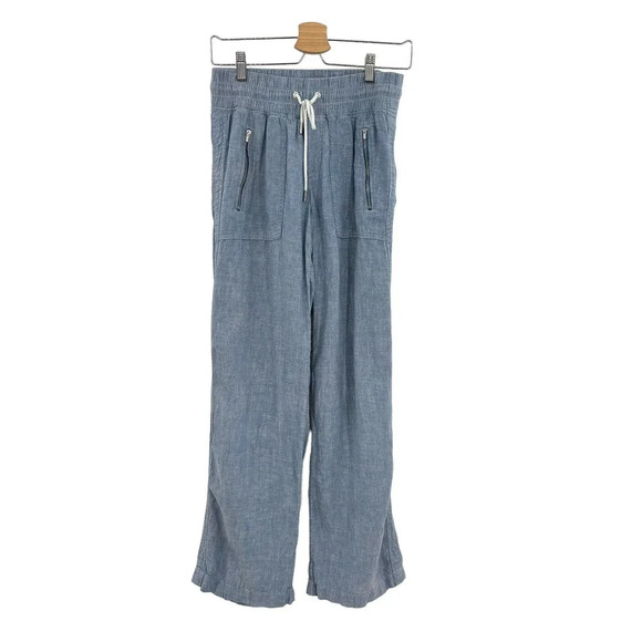 Athleta Cabo Linen Wide‎ Leg Pant Chambray Blue Size 0 - Picture 2 of 13